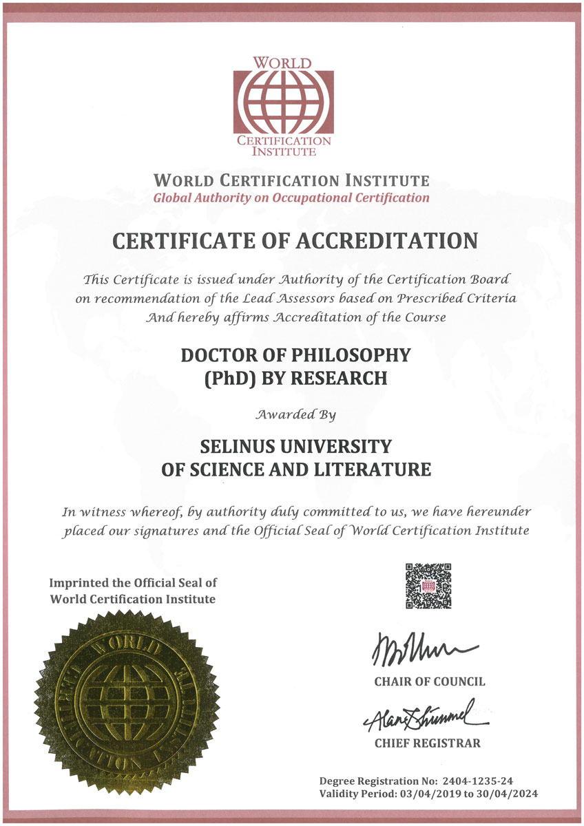 Accreditation PHD Selinus UNIVERSITY DISTANCE LEARNING